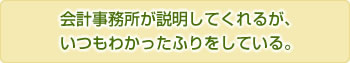 会計事務所が説明してくれるが、いつもわかったふりをしている。