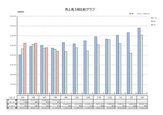 売上月次比較 (感覚的につかんでおられる売上を棒グラフで<br />より明確にご認識いただきます)